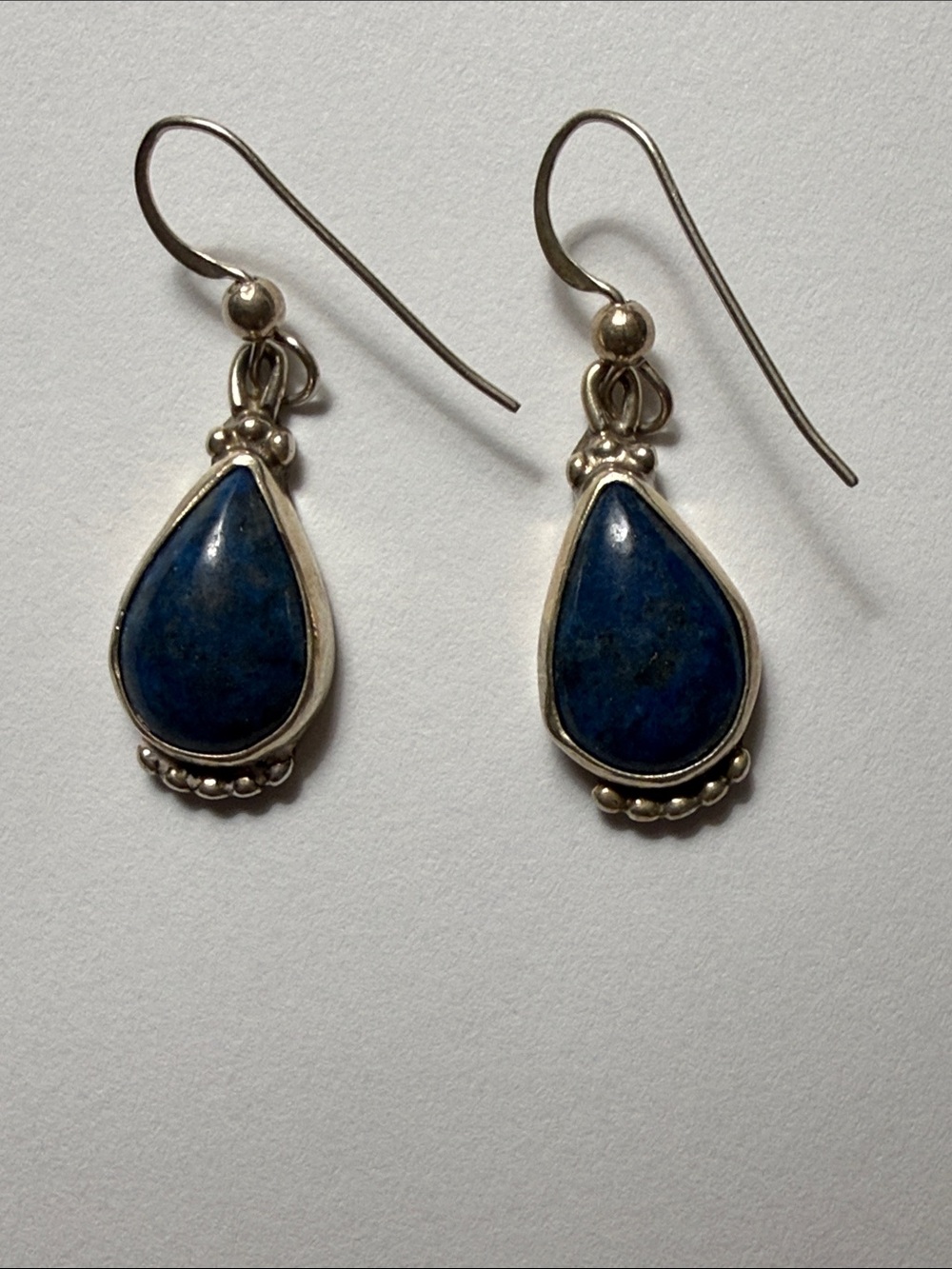 JACKSON STERLING EARRINGS BLUE STONE LAPIS LAZULI PEAR STERLING SILVER WIRE DROP